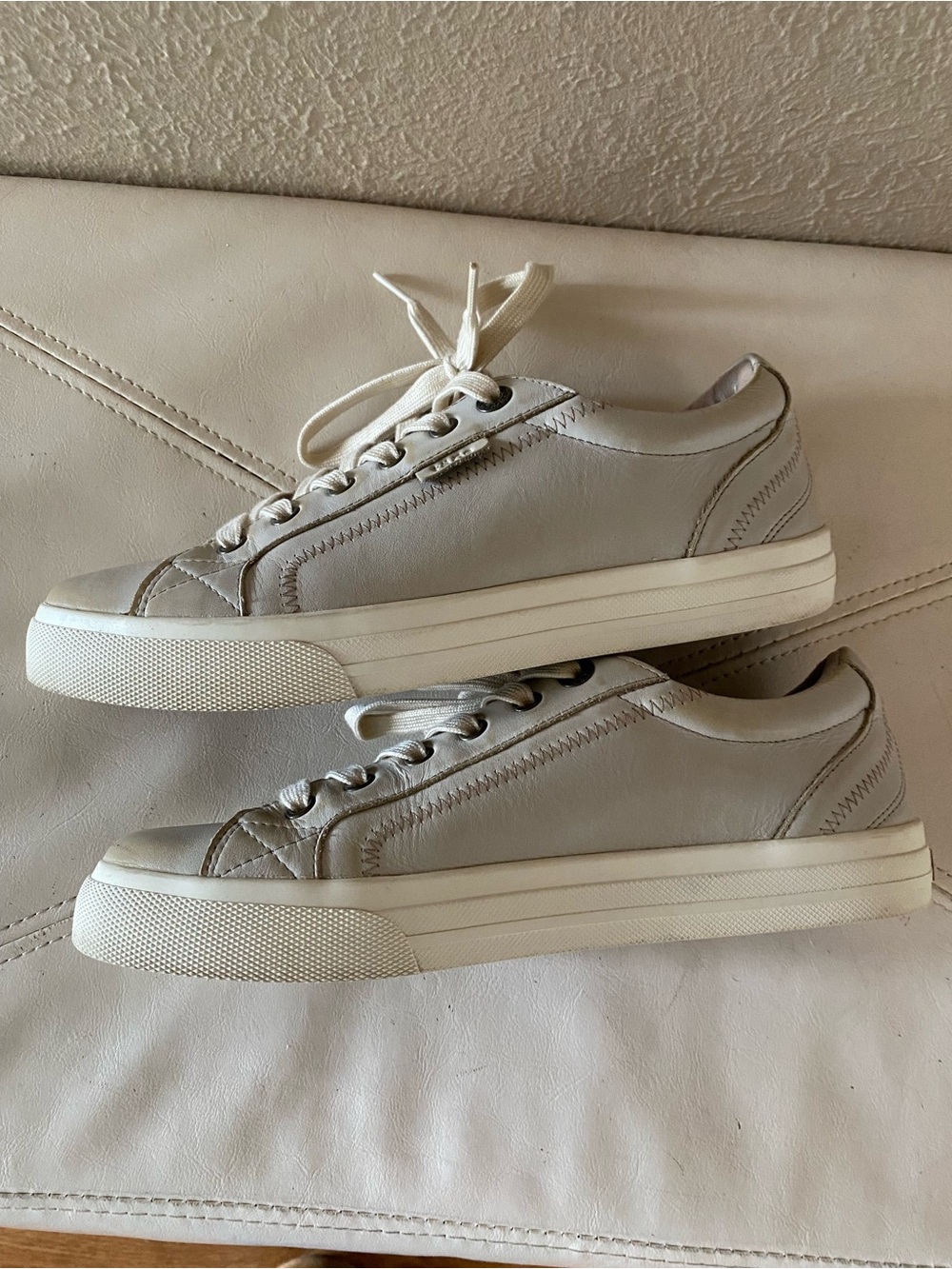 Taos Leather Sneakers Plim Soul Lux Oyster Gray Taupe Neutral Size 9.5 - Picture 11 of 13